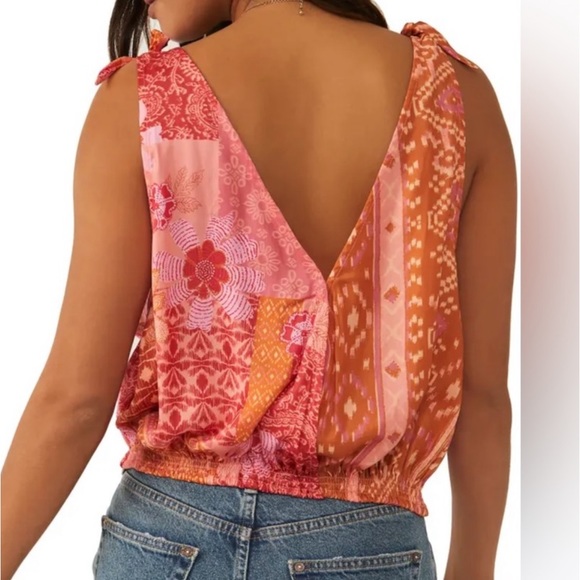 Free People Sleeveless Vneck Tied to You Print Surplice Tank Size M - Picture 2 of 5